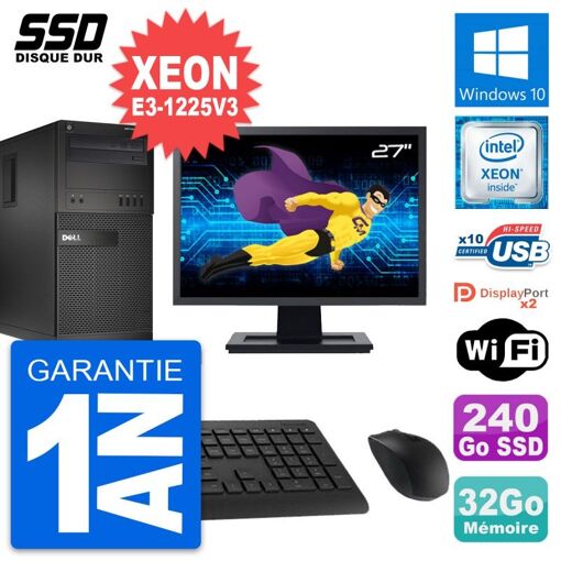 Computadora de escritorio Dell OptiPlex XE2 MT, pantalla de 27'', procesador Intel Xeon E3-1225 V3, 32 GB de RAM, SSD de 240 GB, Windows 10, WiFi