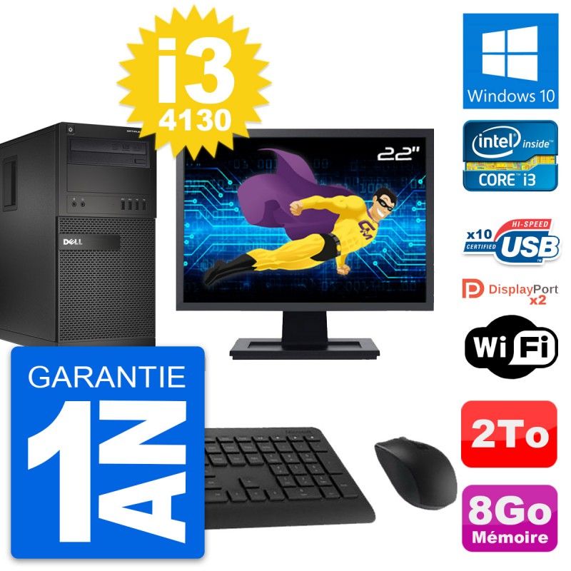 Dell OptiPlex XE2 MT Desktop Computer, 22" Screen, Intel i3-4130, 8GB RAM, 2TB HDD, Windows 10, WiFi