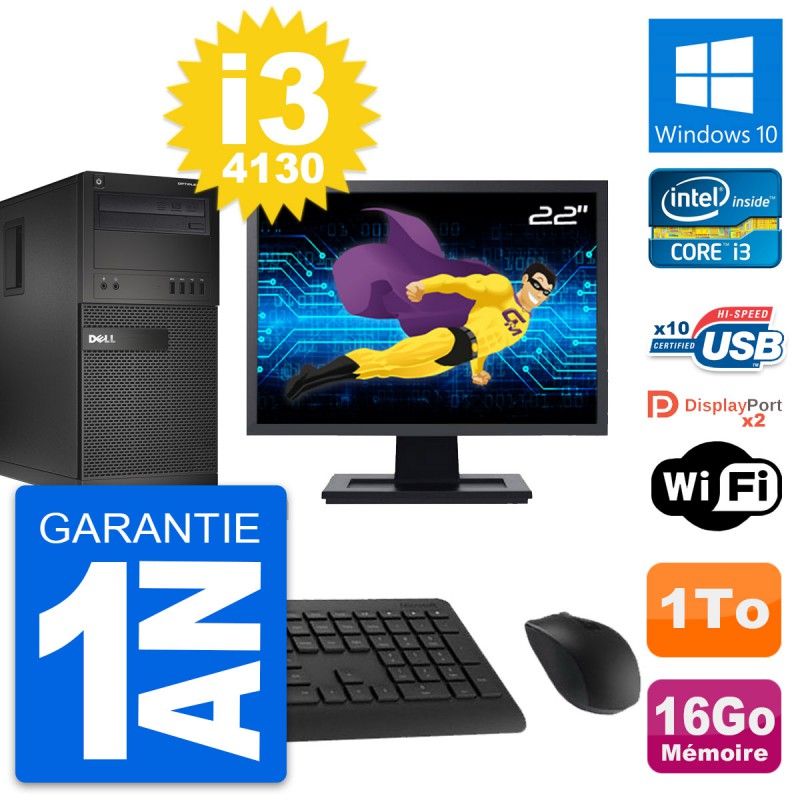 Dell OptiPlex XE2 MT Desktop Computer, 22" Screen, Intel i3-4130, 16GB RAM, 1TB HDD, Windows 10