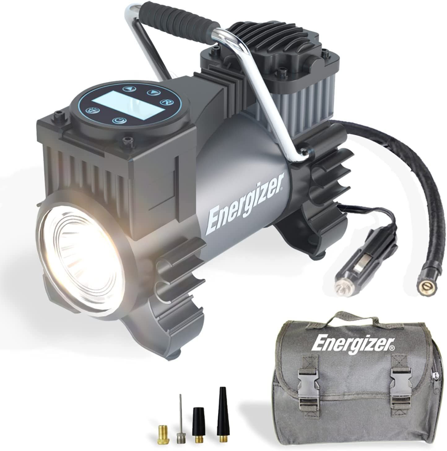 Compresor de aire portátil Energizer 120psi con powerbanc y display LED