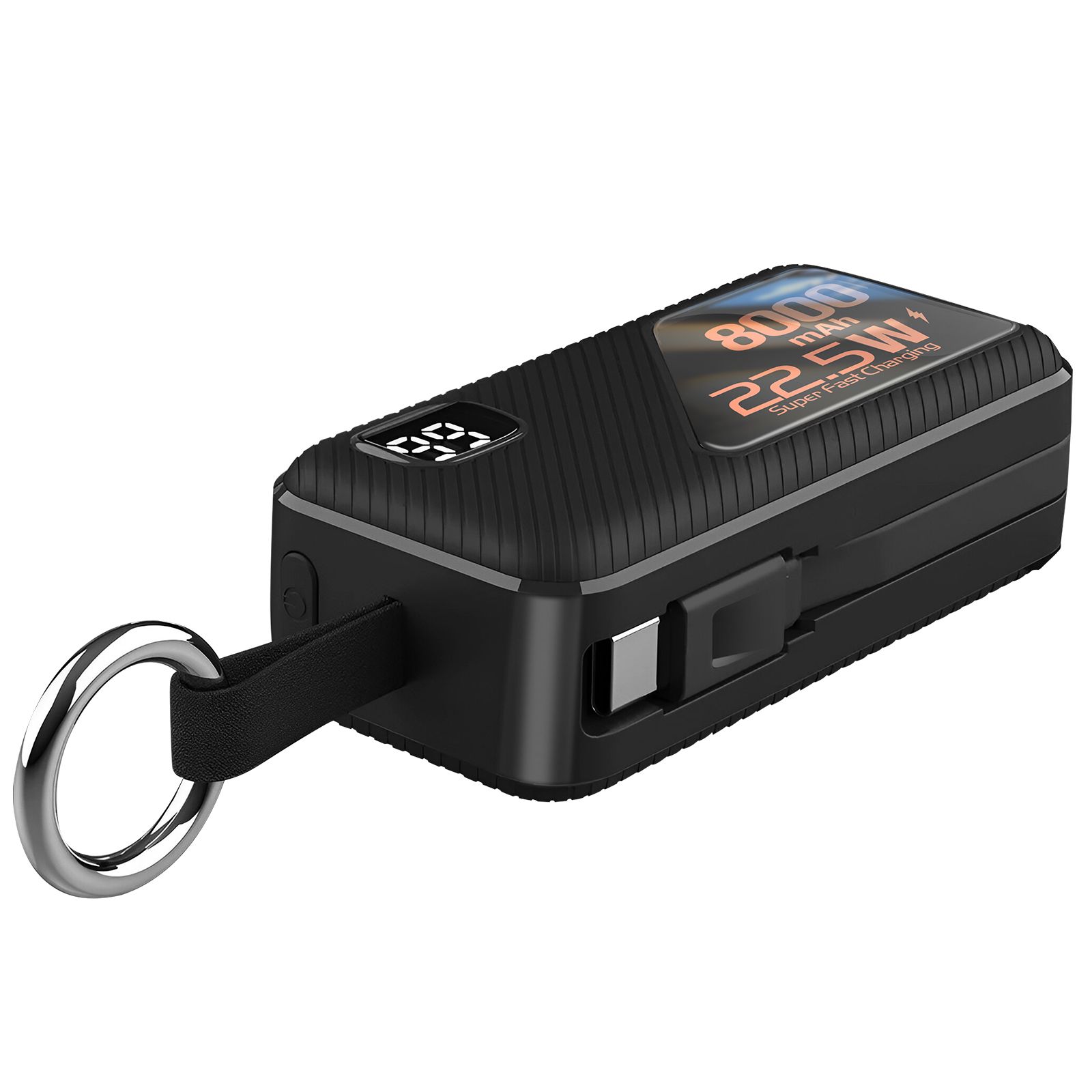 Batería externa LinQ 8000 mAh con puertos USB-C y Lightning, diseño llavero