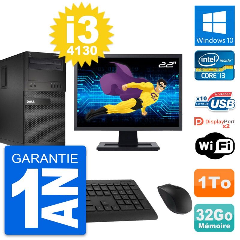 Dell OptiPlex XE2 MT Desktop PC - 22inch Screen, Intel i3-4130, 32GB RAM, 1TB Storage, Windows 10, WiFi