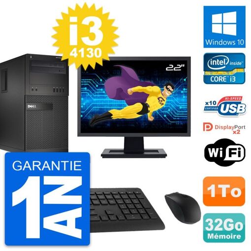PC de escritorio Dell OptiPlex XE2 MT - Pantalla de 22 pulgadas, Intel i3-4130, 32 GB de RAM, 1 TB de almacenamiento, Windows 10, WiFi