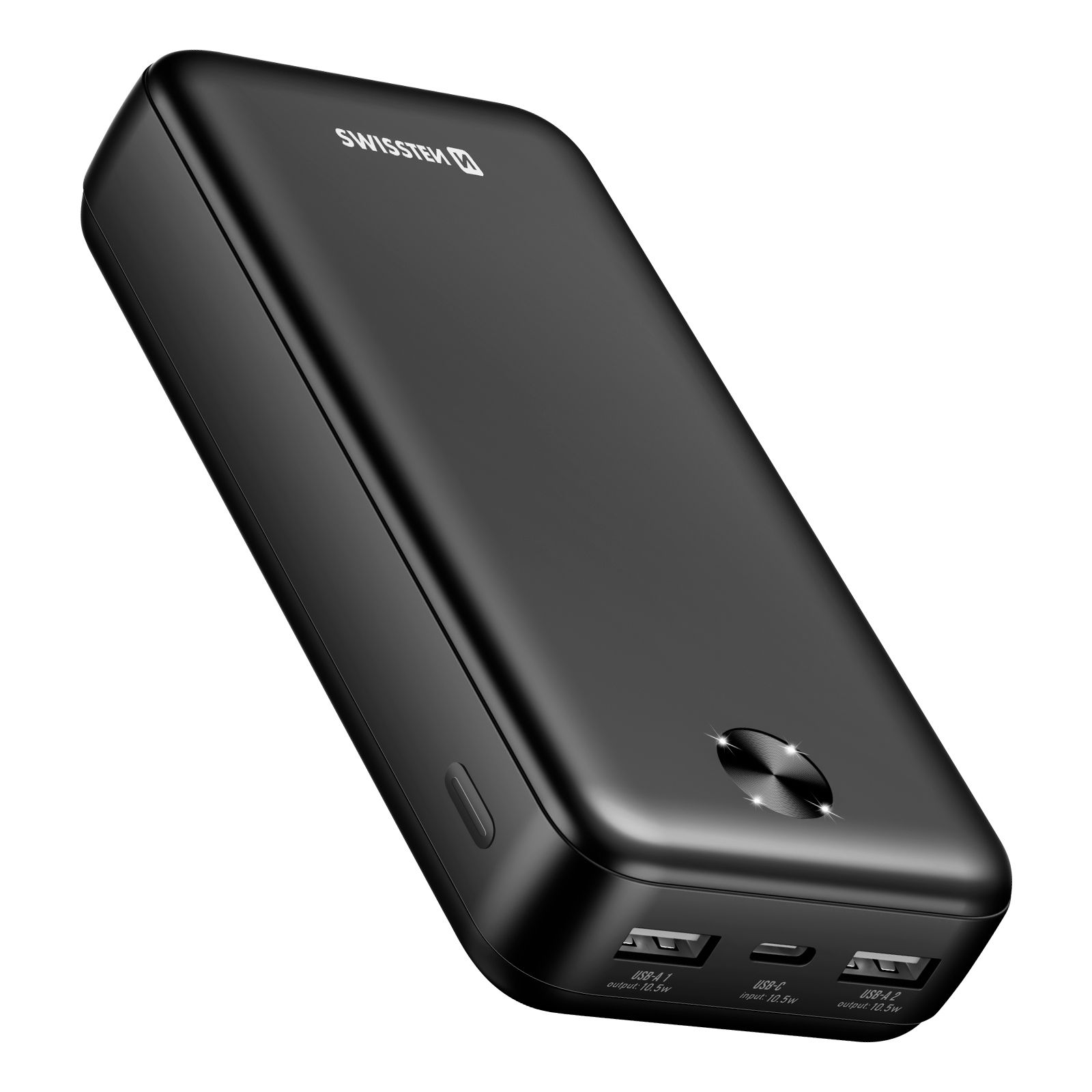 Swissten 20000mAh 10.5W Dual USB Port External Battery with LED Indicator - Black