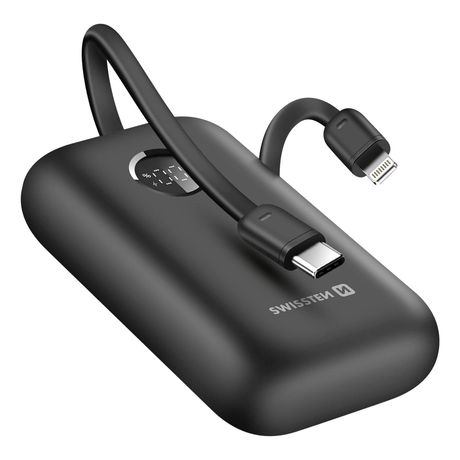 Swissten 10,000mAh External Battery with USB-C and Lightning Cables