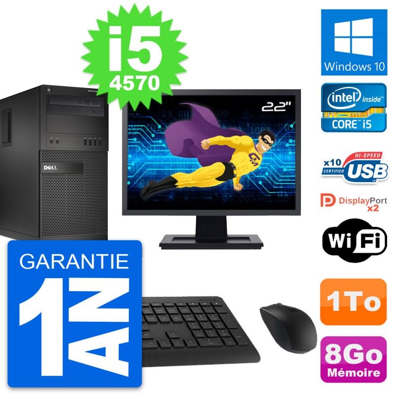 Dell OptiPlex XE2 MT Desktop PC - 22" Screen, Intel i5-4570, 8GB RAM, 1TB HDD, Windows 10, WiFi