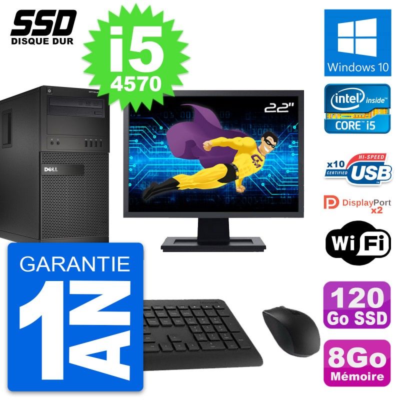 Dell OptiPlex XE2 MT Desktop Computer, 22" Screen, Intel i5-4570, 8GB RAM, 120GB SSD, Windows 10, Wifi