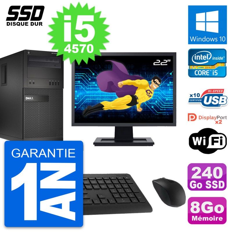 Dell OptiPlex XE2 MT Desktop PC - 22" Screen, Intel i5-4570, 8GB RAM, 240GB SSD, Windows 10, Wifi