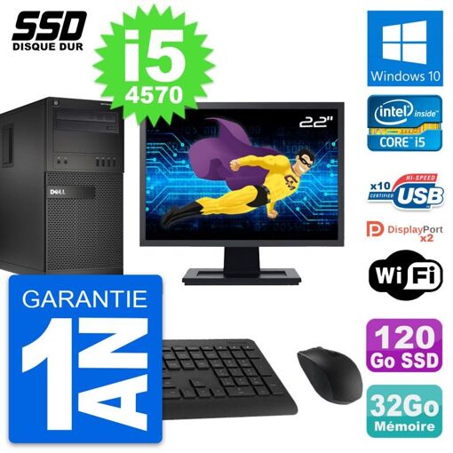 Computadora de escritorio Dell OptiPlex XE2 MT, pantalla de 22', procesador Intel i5-4570, 32 GB de RAM, 120 GB SSD, Windows 10, WiFi
