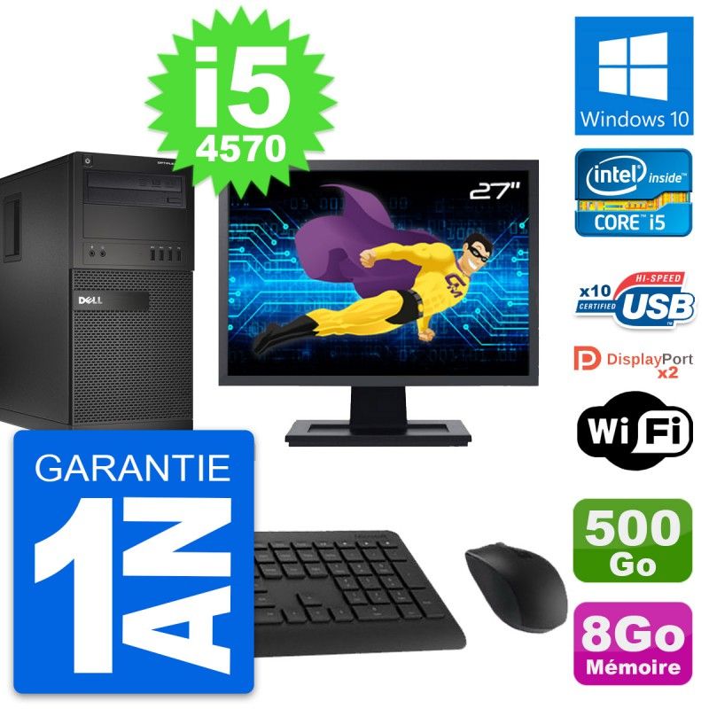 Dell OptiPlex XE2 MT Desktop Computer - 27" Screen, Intel i5-4570, 8GB RAM, 500GB HDD, Windows 10, WiFi