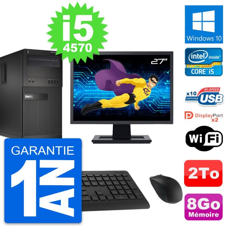 Dell OptiPlex XE2 MT Desktop PC - 27" Screen, Intel i5-4570, 8GB RAM, 2TB Storage, Windows 10, WiFi