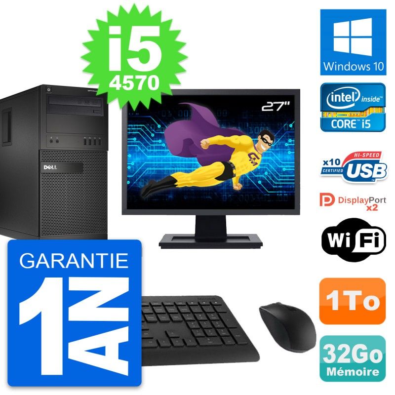 Dell OptiPlex XE2 MT Desktop PC - 27" Screen, Intel i5-4570, 32GB RAM, 1TB HDD, Windows 10, WiFi