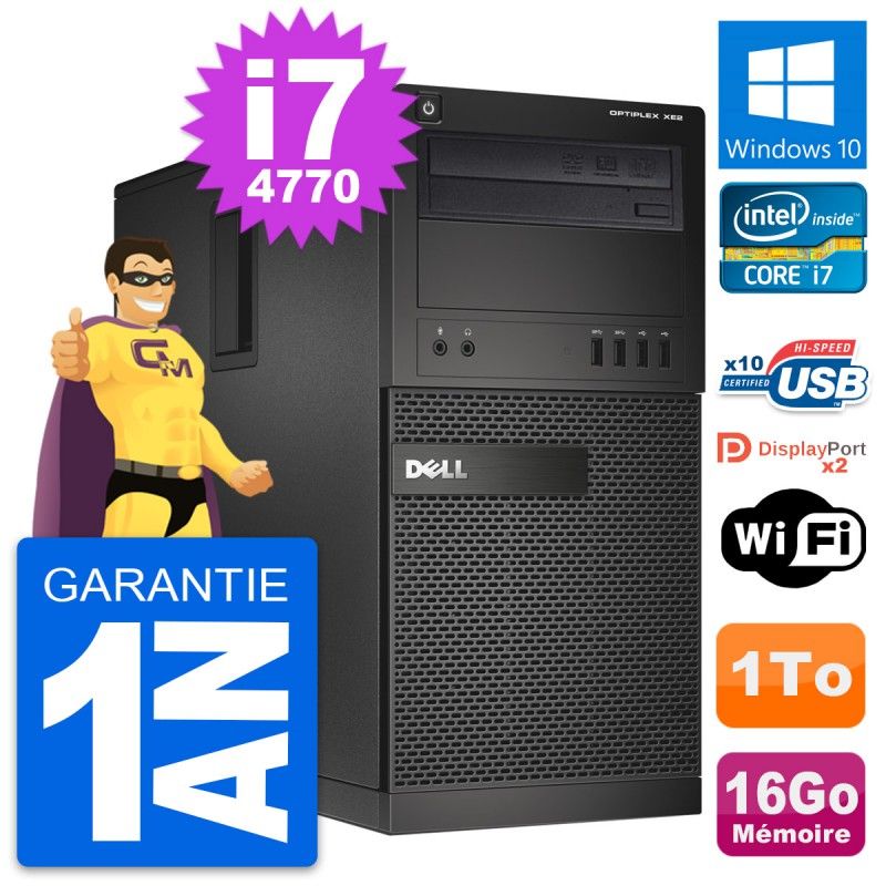 Dell OptiPlex XE2 MT Desktop Computer - Intel i7-4770, 16GB RAM, 1TB HDD, Windows 10, WiFi