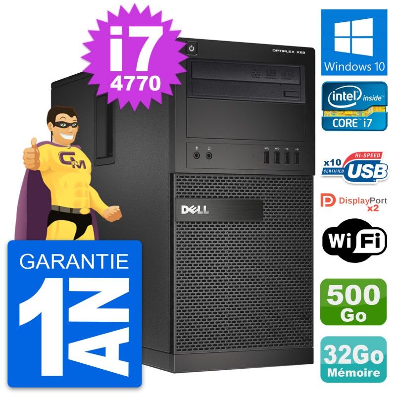 Dell OptiPlex XE2 MT Desktop Computer - Intel i7-4770, 32GB RAM, 500GB HDD, Windows 10, WiFi