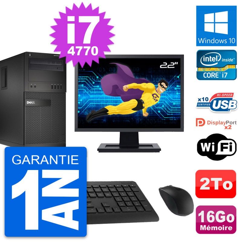Dell OptiPlex XE2 MT Desktop Computer, 22" Screen, Intel i7-4770, 16GB RAM, 2TB HDD, Windows 10, WiFi