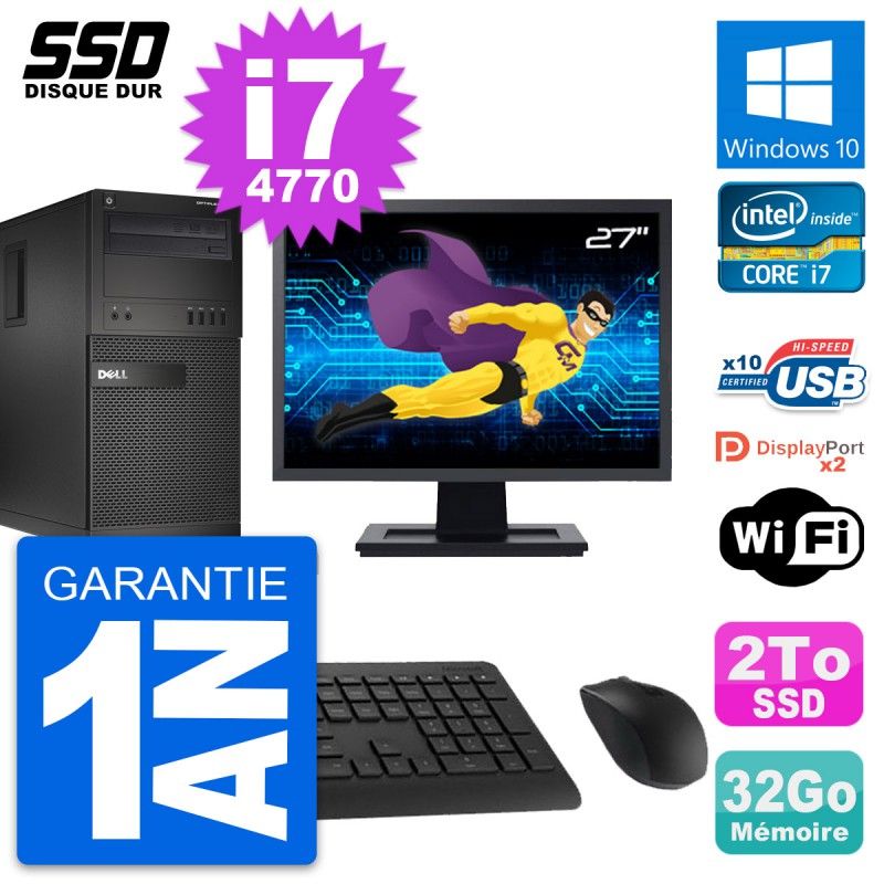 Dell OptiPlex XE2 Desktop Computer, 27" Screen, Intel Core i7-4770, 32GB RAM, 2TB SSD, Windows 10, WiFi