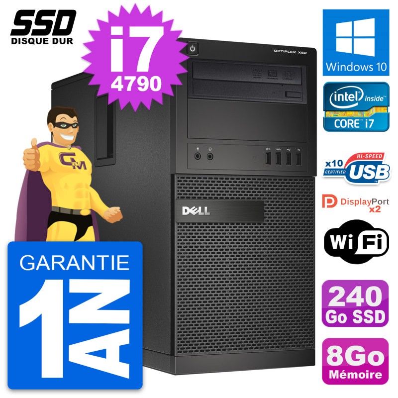 Dell OptiPlex XE2 Desktop Computer - Intel Core i7-4790, 8GB RAM, 240GB SSD, Windows 10, WiFi