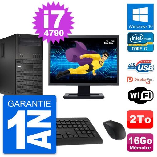 Dell OptiPlex XE2 MT Desktop PC - 22" Screen, Intel i7-4790, 16GB RAM, 2TB Storage, Windows 10, WiFi