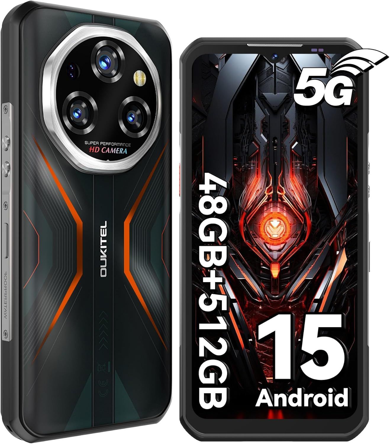 Oukitel WP55 Pro 5G Unbreakable Smartphone - Android 15, 48GB+512GB, 108MP+32MP Night Vision, 120Hz 6.6" 2.4K FHD+, 11000mAh+33W, IP68/IP69K, Dual SIM/NFC/OTG - Orange 2025