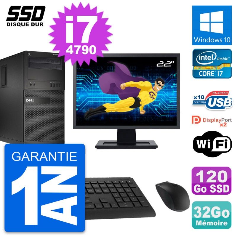 Dell OptiPlex XE2 MT Desktop Computer - 22" Screen, Intel i7-4790, 32GB RAM, 120GB SSD, Windows 10