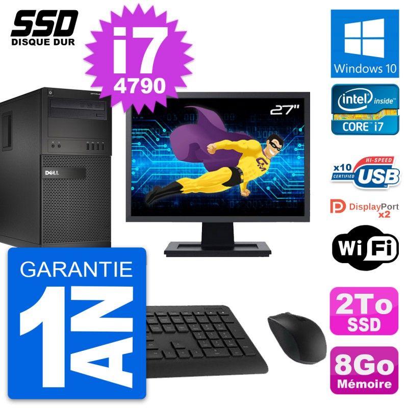 Dell OptiPlex XE2 MT Desktop PC - 27" Display, Intel Core i7-4790, 8GB RAM, 2TB SSD, Windows 10, WiFi