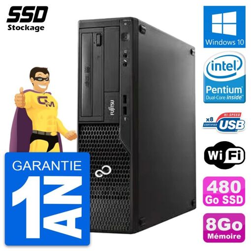 Fujitsu Esprimo E510 DT Desktop PC - Intel Pentium G2020, 8GB RAM, 480GB SSD, Windows 10, WiFi