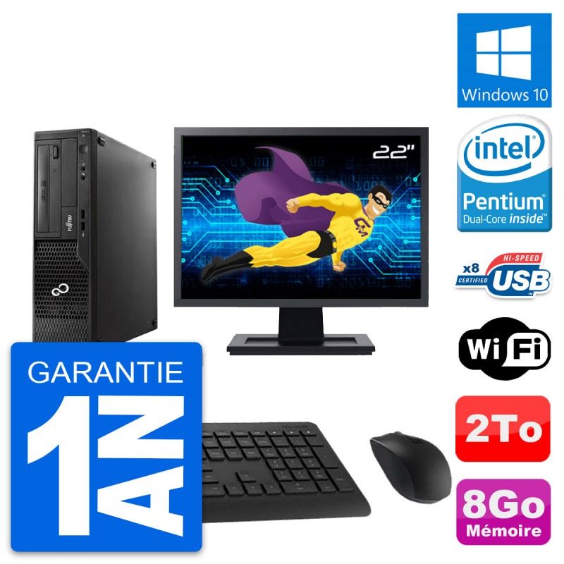 Fujitsu E510 DT 22-inch Screen, Pentium G2020, 8GB RAM, 2TB Hard Drive, Windows 10, WiFi