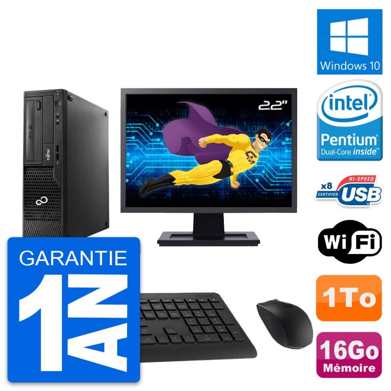 Fujitsu E510 DT 22-inch Display, Pentium G2020, 16GB RAM, 1TB HDD, Windows 10, WiFi
