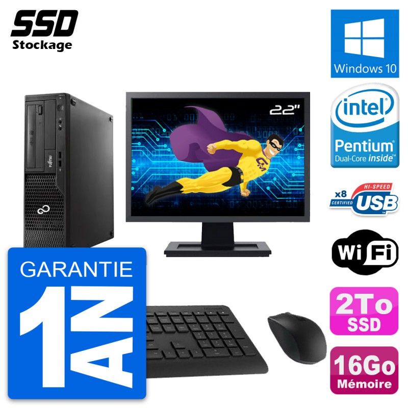 Fujitsu Esprimo E510 DT 22-inch Display, Intel Pentium G2020, 16GB RAM, 2TB SSD, Windows 10, WiFi