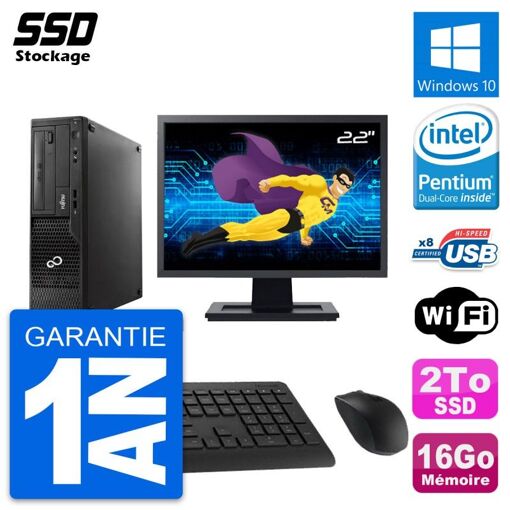 Fujitsu Esprimo E510 DT 22-inch Display, Intel Pentium G2020, 16GB RAM, 2TB SSD, Windows 10, WiFi