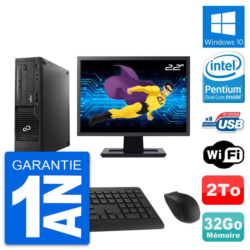 Fujitsu E510 DT 22-Inch Desktop PC (Pentium G2020, 32GB RAM, 2TB HDD, Windows 10, WiFi)