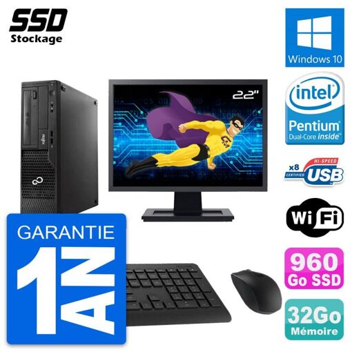 Fujitsu E510 DT 22-inch Display, Pentium G2020, 32GB RAM, 960GB SSD, Windows 10, WiFi