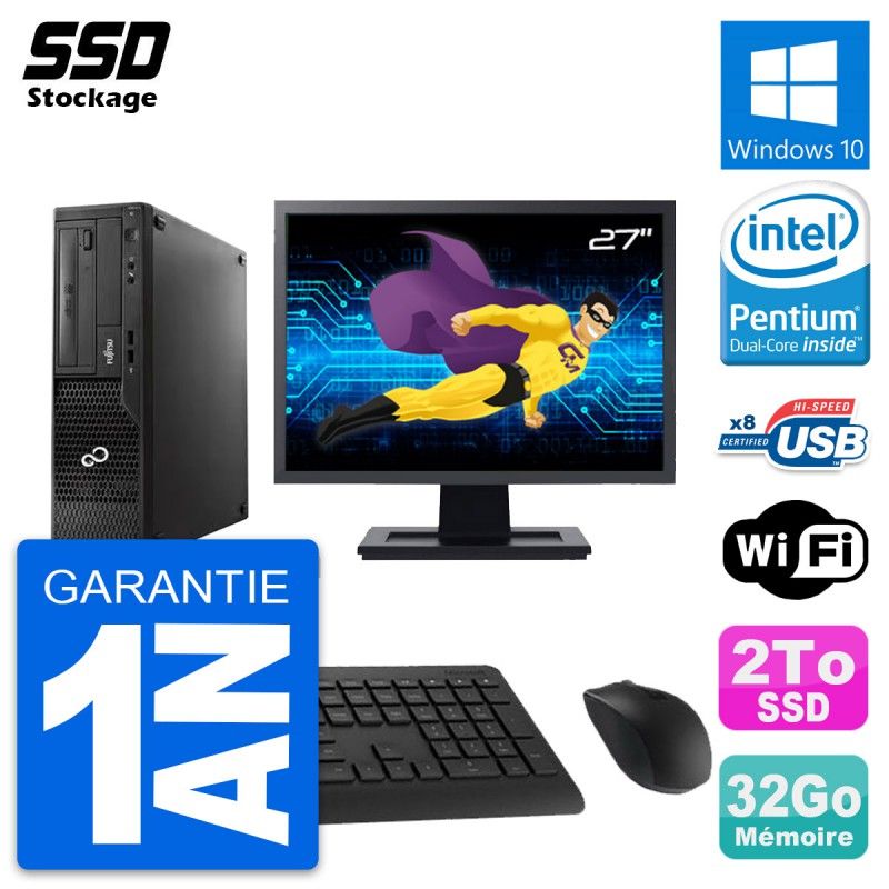 Fujitsu Esprimo E510 DT 27-inch Display, Intel Pentium G2020, 32GB RAM, 2TB SSD, Windows 10, WiFi