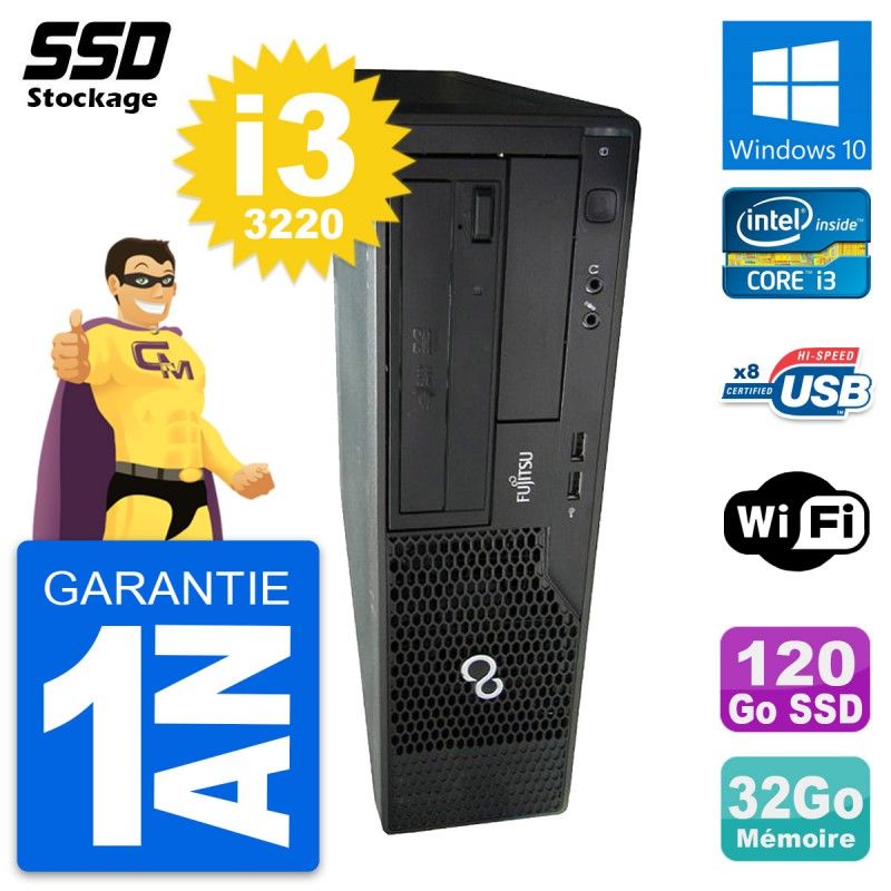 Computadora de escritorio Fujitsu Esprimo E510 DT - Procesador Intel Core i3-3220, 32GB de RAM, 120GB SSD, Windows 10, WiFi
