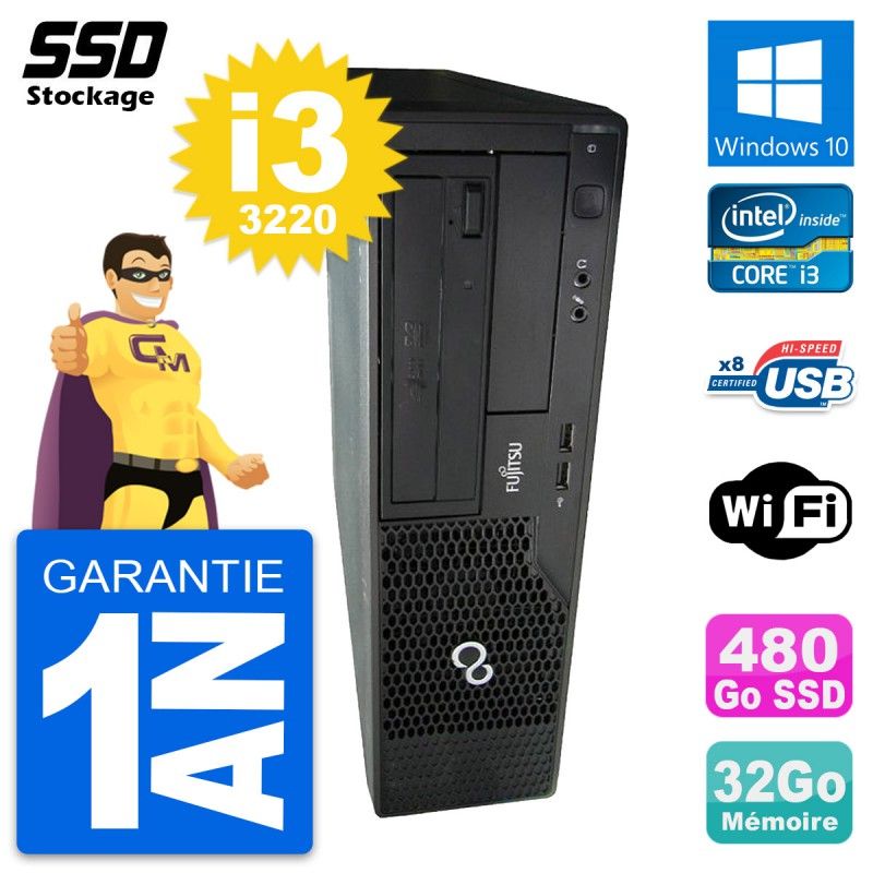 Fujitsu Esprimo E510 DT Desktop - Intel Core i3-3220, 32GB RAM, 480GB SSD, Windows 10, WiFi