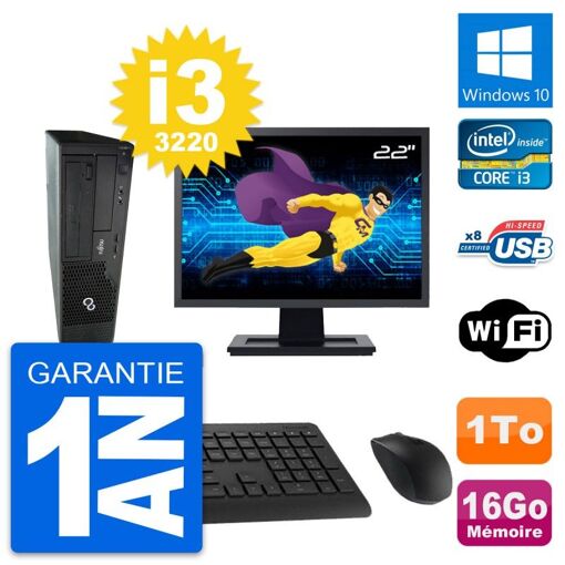 Fujitsu E510 DT 22-Inch Desktop PC - Intel i3-3220, 16GB RAM, 1TB HDD, Windows 10, WiFi