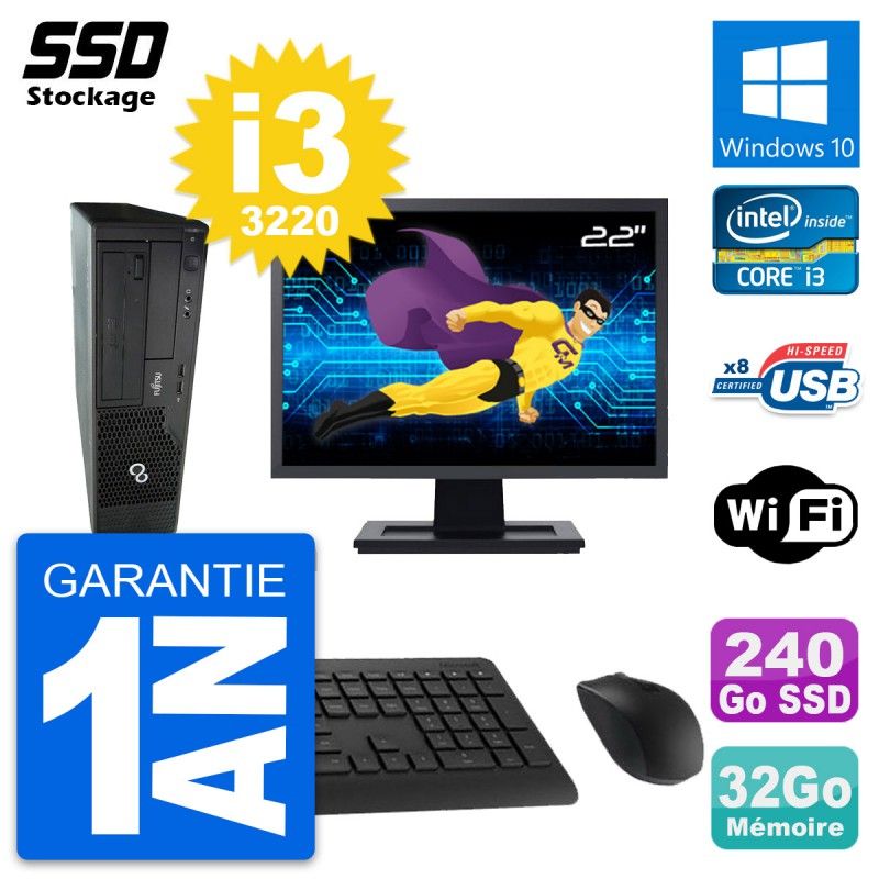 Fujitsu E510 DT 22-inch PC - Intel i3, 32GB RAM, 240GB SSD, Windows 10, WiFi