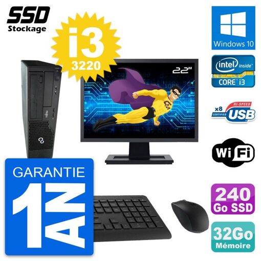 Fujitsu E510 DT 22-inch PC - Intel i3, 32GB RAM, 240GB SSD, Windows 10, WiFi