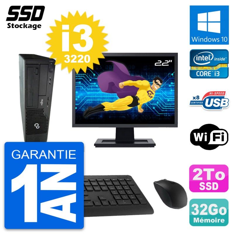 Fujitsu Esprimo E510 DT 22-Inch Desktop PC (i3-3220, 32GB RAM, 2TB SSD, Windows 10, Wifi)