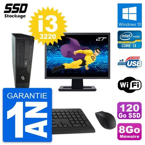 Fujitsu E510 DT 27-Inch Desktop PC - Intel i3, 8GB RAM, 120GB SSD, Windows 10, WiFi