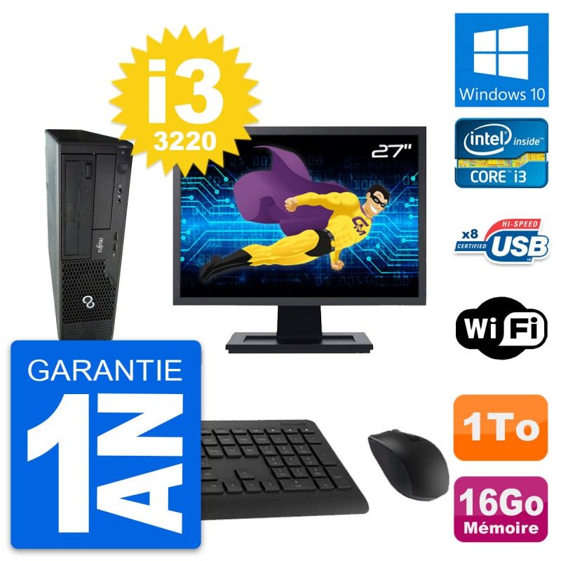 Fujitsu E510 DT 27-inch Desktop PC - Intel i3-3220, 16GB RAM, 1TB HDD, Windows 10, WiFi