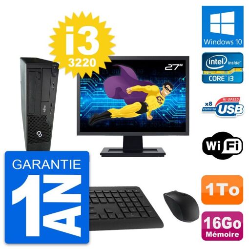 Fujitsu E510 DT 27-inch Desktop PC - Intel i3-3220, 16GB RAM, 1TB HDD, Windows 10, WiFi