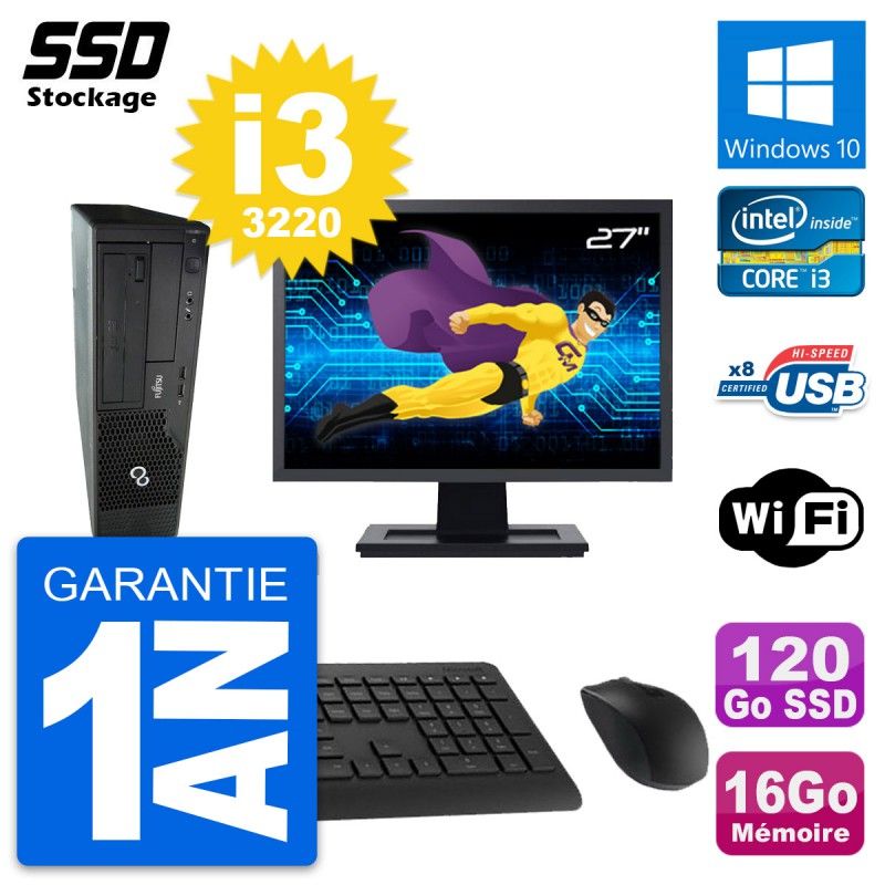Fujitsu E510 DT 27" All-in-One PC - Intel i3-3220, 16GB RAM, 120GB SSD, Windows 10, WiFi