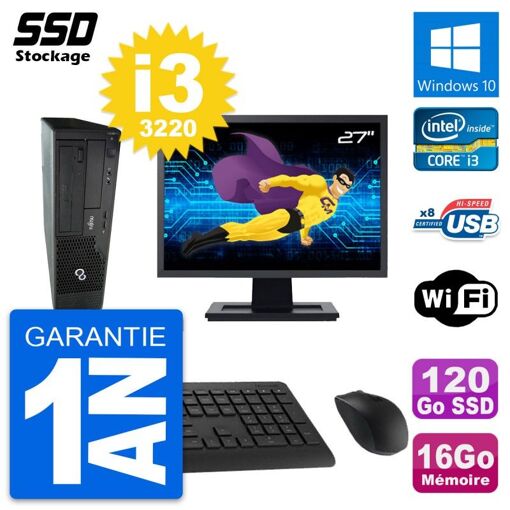 PC de sobremesa Fujitsu E510 DT de 27'', Intel i3-3220, 16GB de RAM, 120GB SSD, Windows 10, WiFi