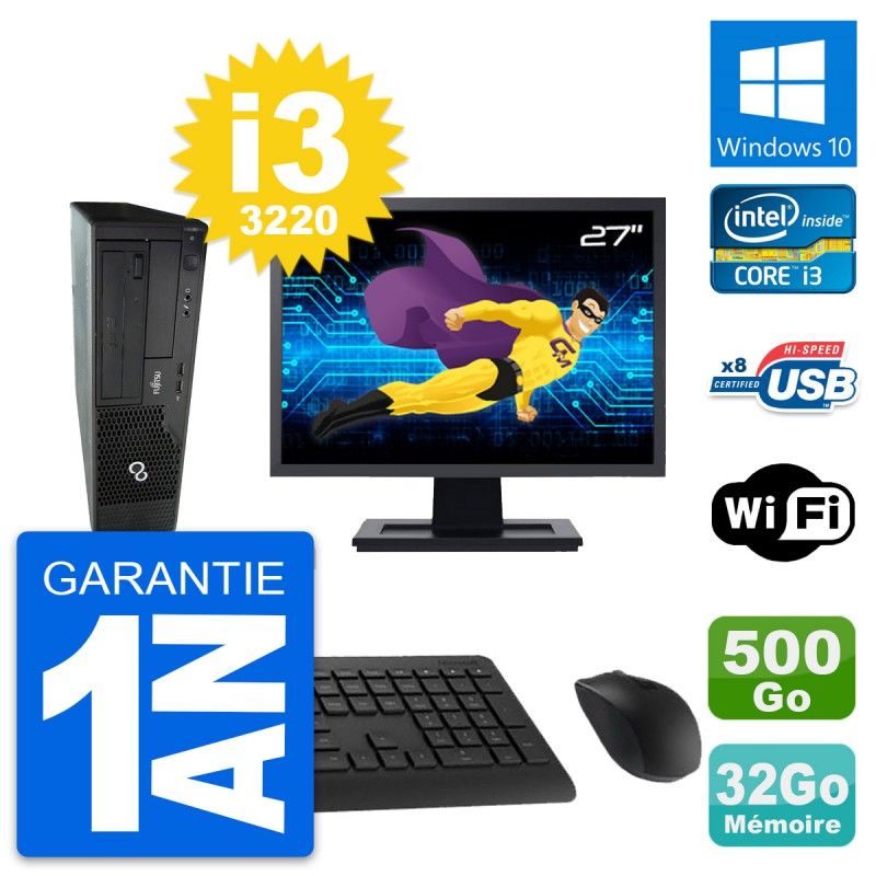 Fujitsu E510 DT 27-inch PC - Intel i3-3220, 32GB RAM, 500GB HDD, Windows 10, WiFi