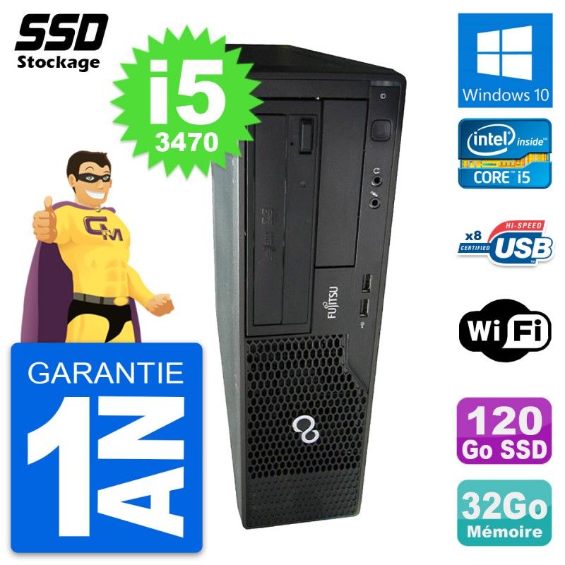 Fujitsu Esprimo E510 DT Desktop PC - Intel Core i5-3470, 32GB RAM, 120GB SSD, Windows 10, WiFi