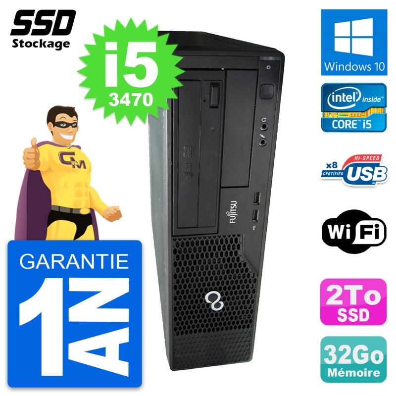 Fujitsu Esprimo E510 DT Desktop PC - Intel Core i5-3470, 32GB RAM, 2TB SSD, Windows 10, WiFi