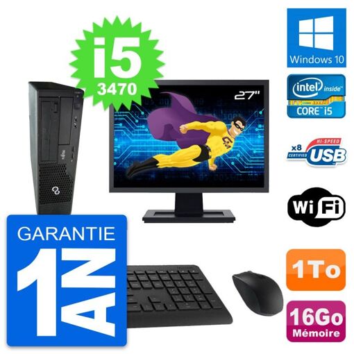 PC de sobremesa Fujitsu E510 DT de 27 pulgadas - Procesador Intel i5, 16 GB de RAM, 1 TB HDD, Windows 10, Wifi
