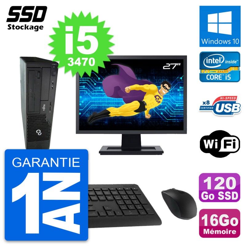 Fujitsu E510 DT 27-inch Screen, Intel i5-3470, 16GB RAM, 120GB SSD, Windows 10, Wifi