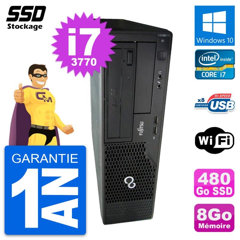 Fujitsu Esprimo E510 DT Desktop - Intel Core i7-3770, 8GB RAM, 480GB SSD, Windows 10, WiFi